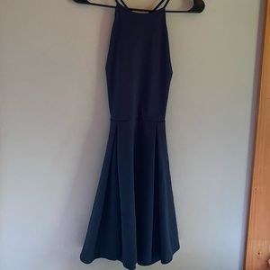 Lace back navy blue dress
